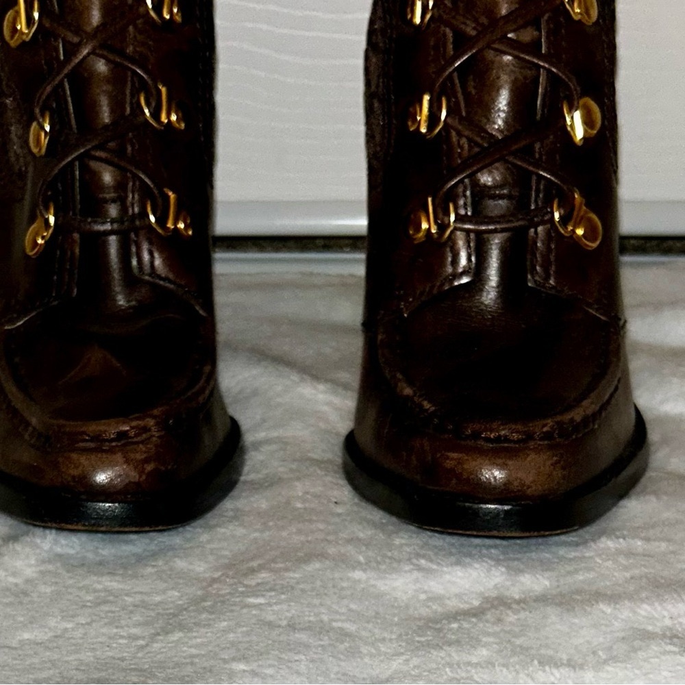 Michael kors winter lace up  leather quilted boots with fur. Size 7 , brown - Picture 10 of 15